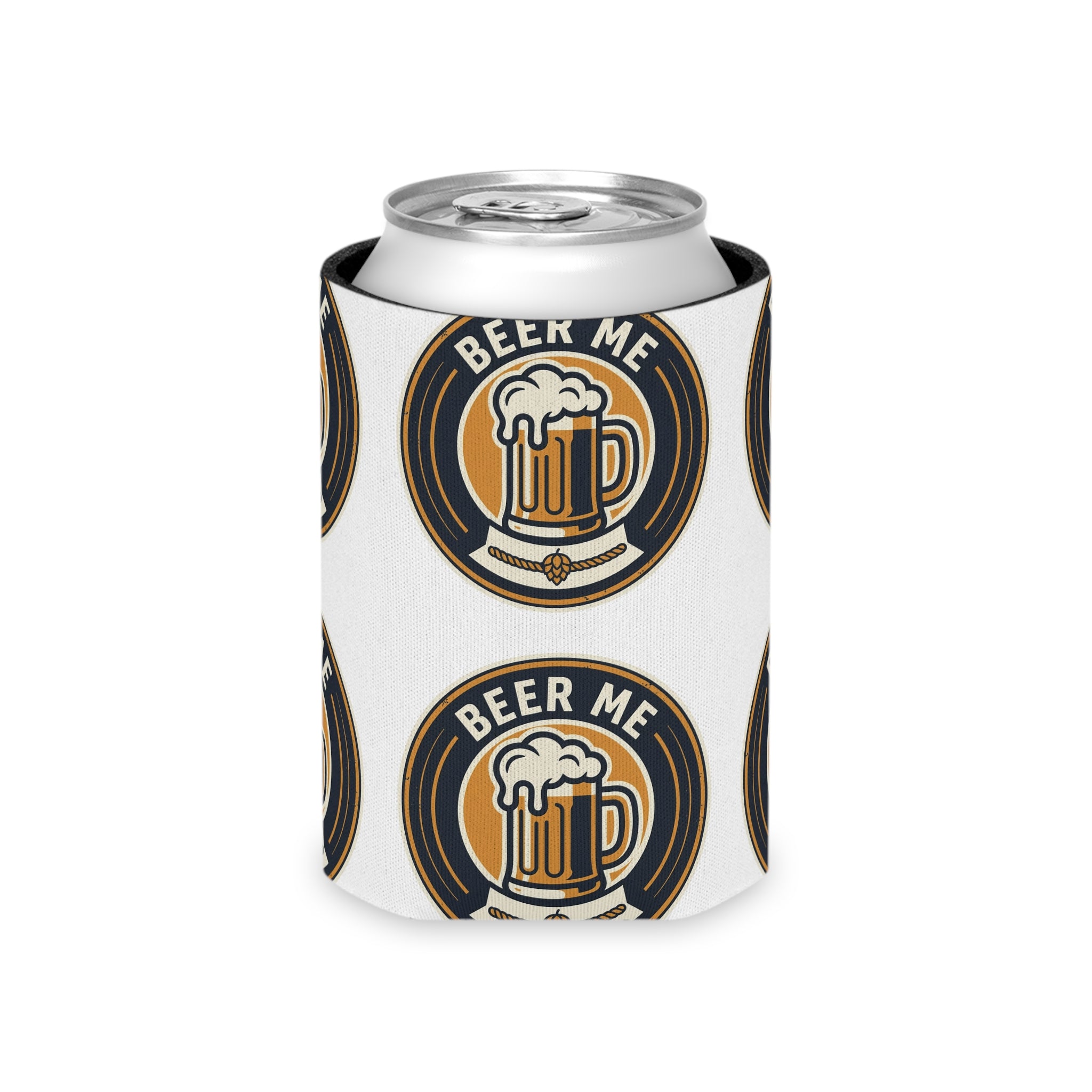 Can Cooler — "Beer Me" Mug Logo Pattern Slim Can Cooler (Cooler Sleeve for 12oz Cans)