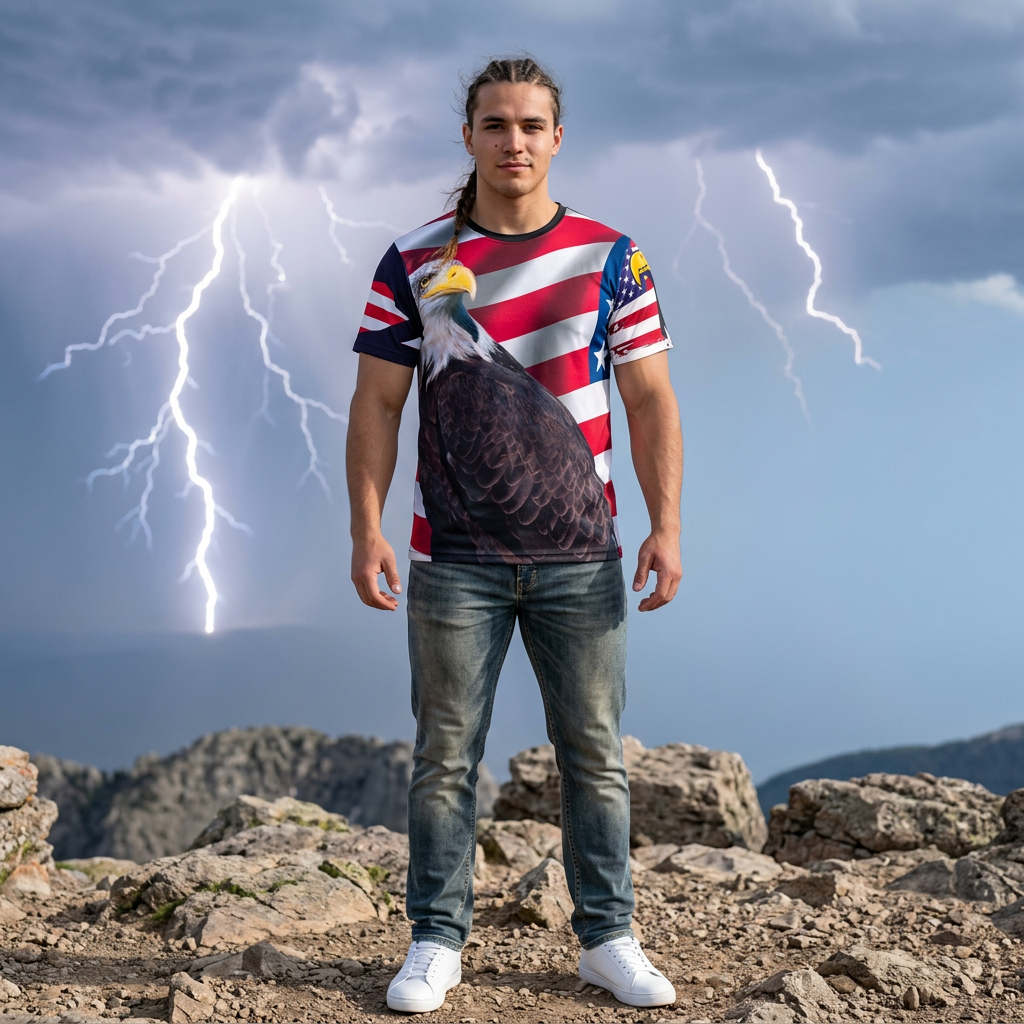 Patriotic Eagle All-Over Print Sports Jersey — USA Flag Football Tee