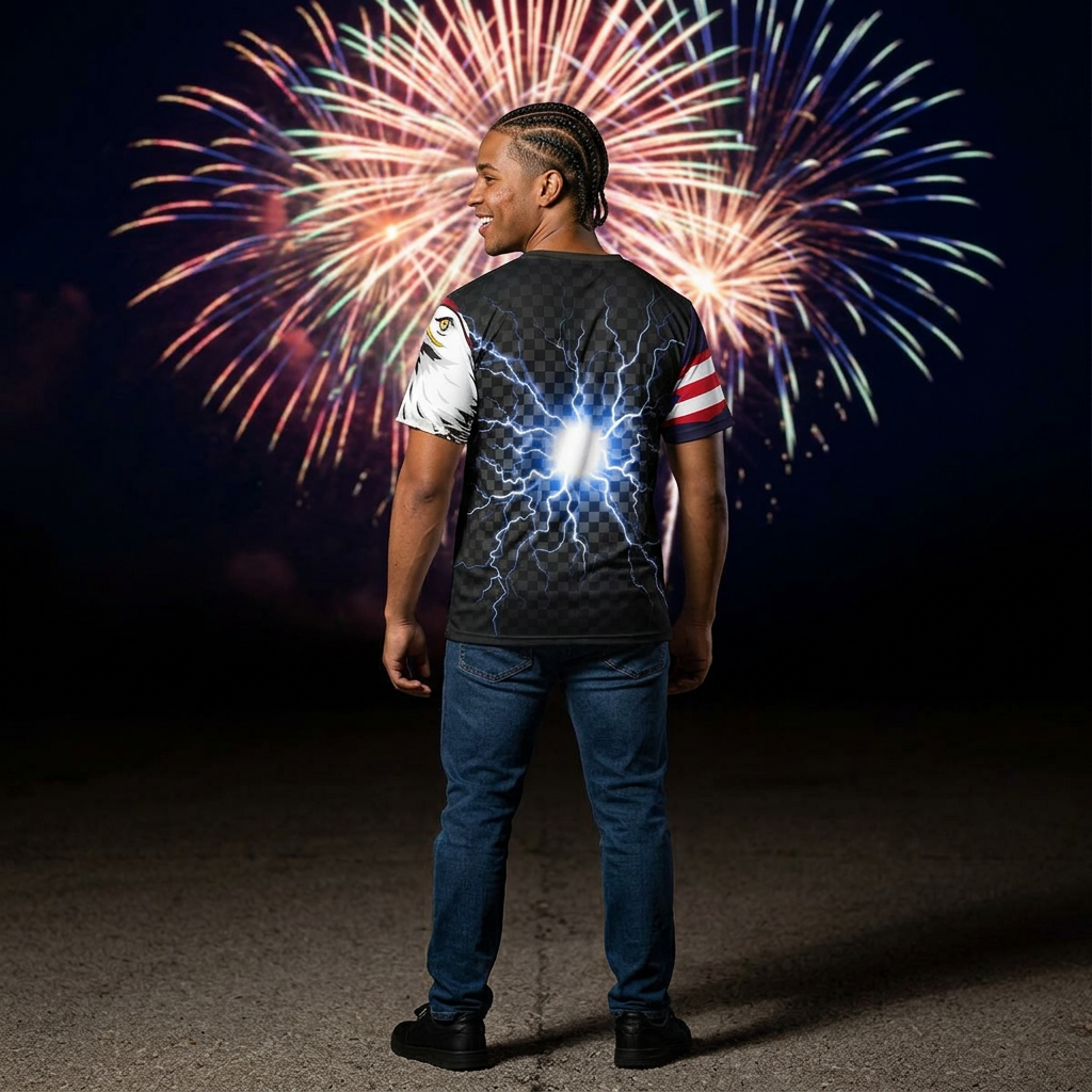 Patriotic Eagle All-Over Print Sports Jersey — USA Flag Football Tee
