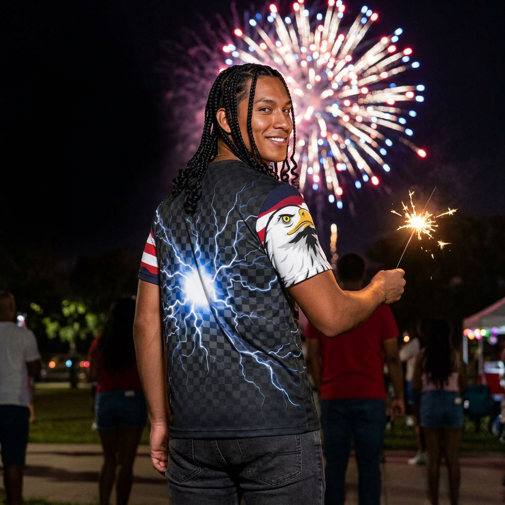 Patriotic Eagle All-Over Print Sports Jersey — USA Flag Football Tee