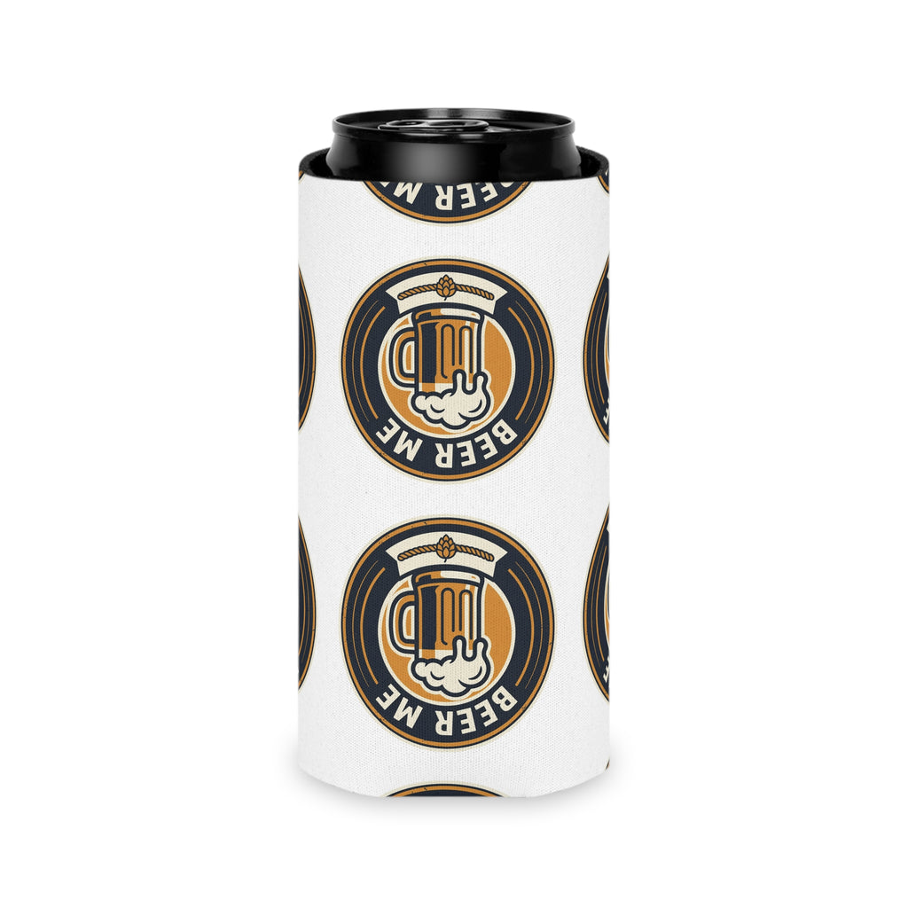 Can Cooler — "Beer Me" Mug Logo Pattern Slim Can Cooler (Cooler Sleeve for 12oz Cans)