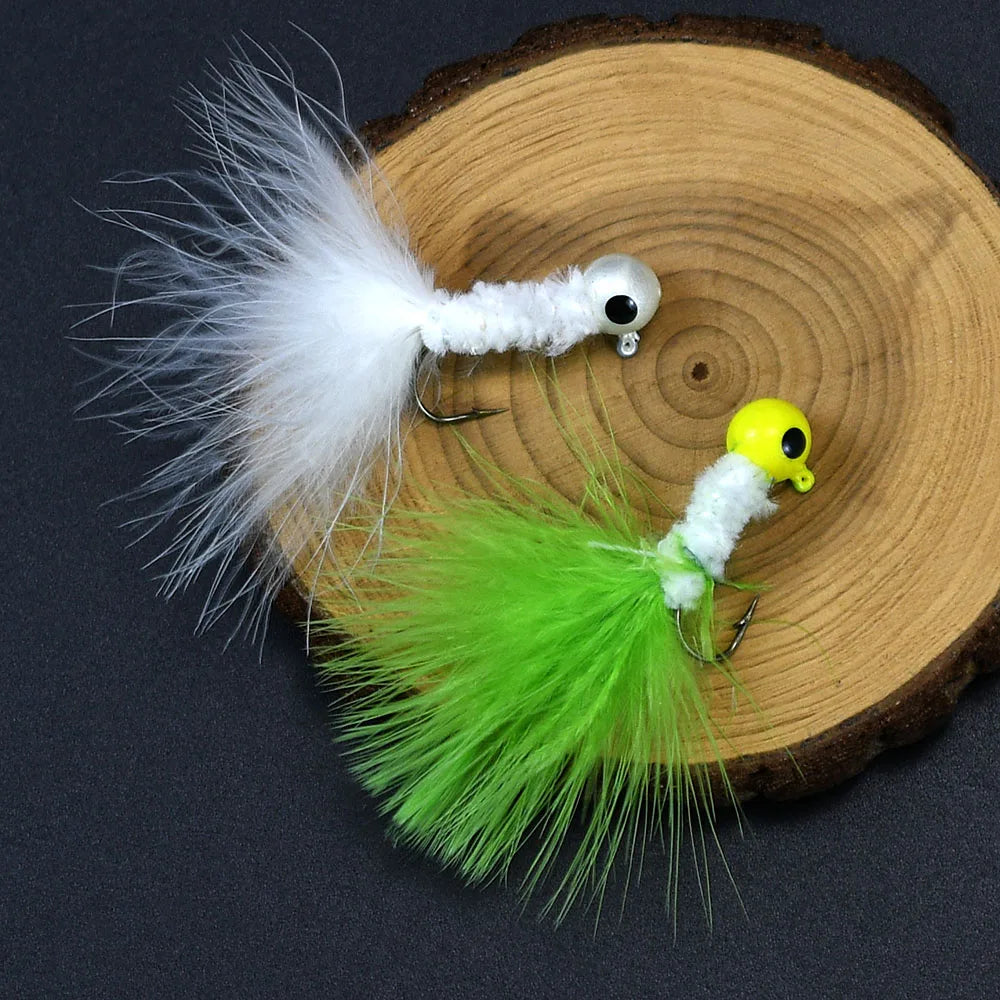 8Pcs Fishing Crappie Jig Heads Marabou Feather Jig Head Hooks Fishing Lures Kit for Walleye Panfish Sunfish Bluegill Perch Bait