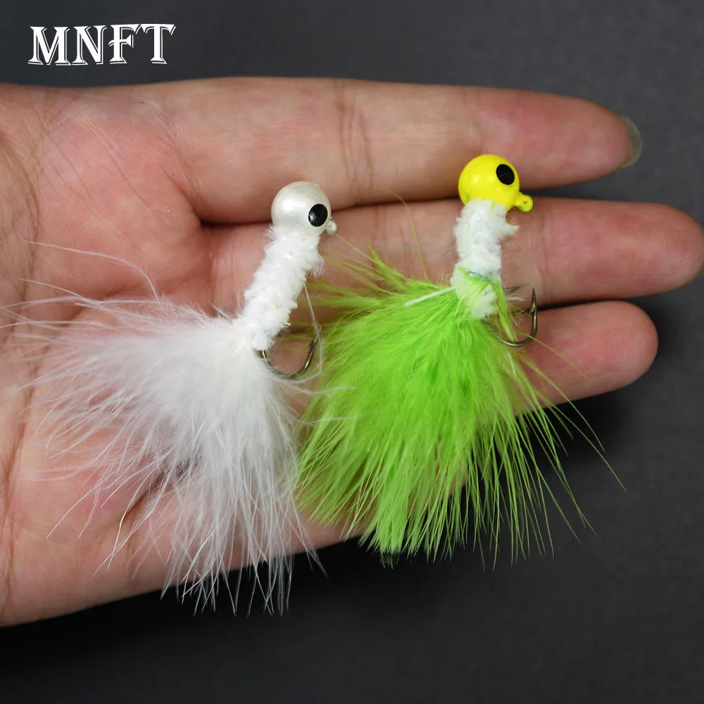 8Pcs Fishing Crappie Jig Heads Marabou Feather Jig Head Hooks Fishing Lures Kit for Walleye Panfish Sunfish Bluegill Perch Bait