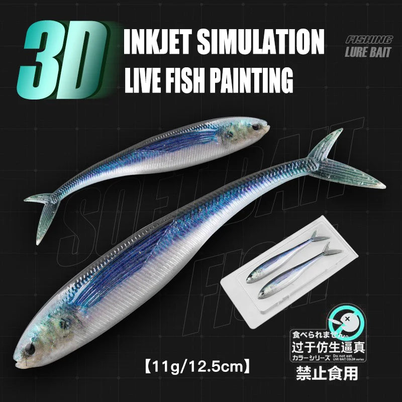 3D Soft Lures 11g 12.5cm Live Fish Painting High simulation Scissors Tail Softbait  Silicone Bait Artificial Fishing Tackle