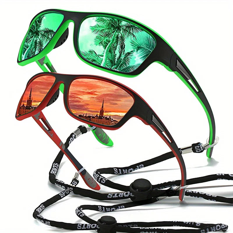 A Pair of Fashionable Classic Retro Polarized Glasses with Rope Straps, Suitable for Men and Women Outdoor Sports, Vacation, Travel, Driving, Fishing, Cycling, Decoration, Photo Props