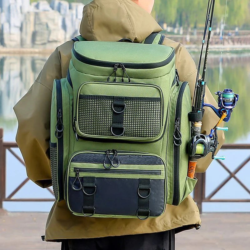 50L Fishing Bag with Rod Holders Chest Bag Fish Tackle Lure Organizer Storage Backpack Outdoor Camping Hiking Large Bagpack