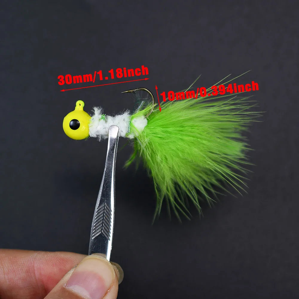 8Pcs Fishing Crappie Jig Heads Marabou Feather Jig Head Hooks Fishing Lures Kit for Walleye Panfish Sunfish Bluegill Perch Bait