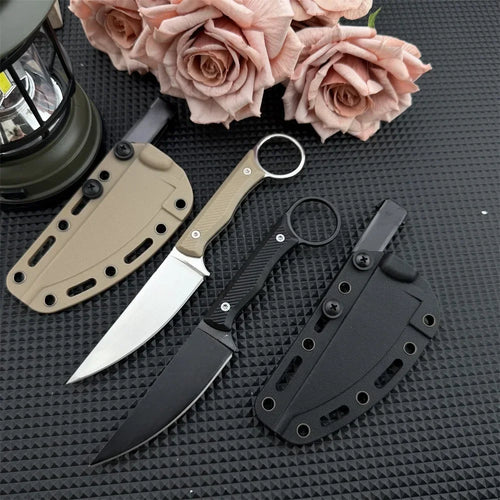 2 Fixed-blade Knives in Different Colors with Sheaths 8Cr13Mov Blades Nylon Fiber Handles Multifunctional Outdoor Fishing  Knife