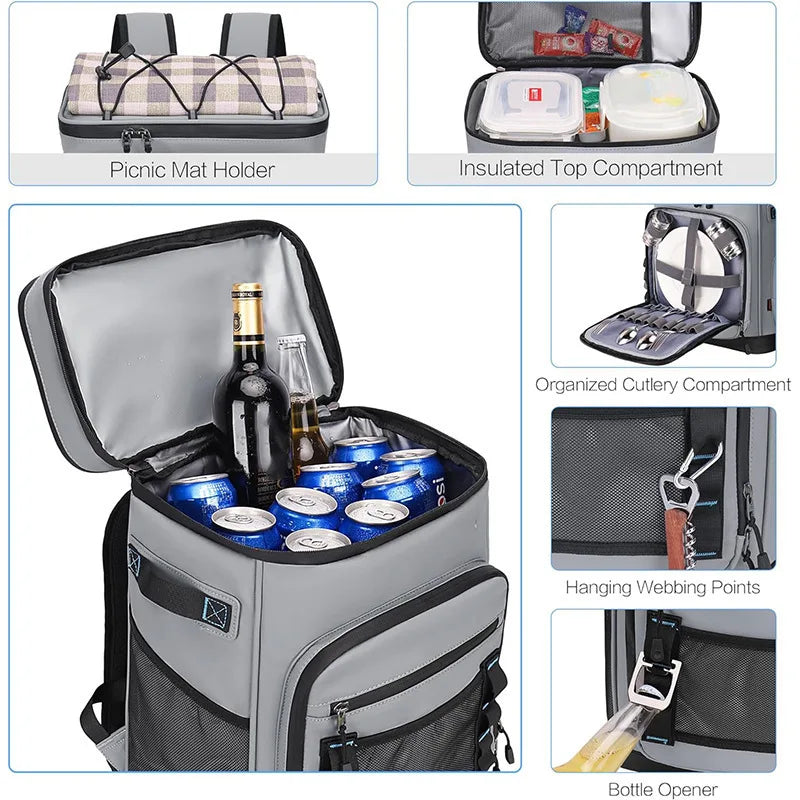 1pcs Large Waterproof Cooler Backpack - Leak-Proof Camping & Beach Cooler Bag for Fishing, Picnics, Outdoor Adventures