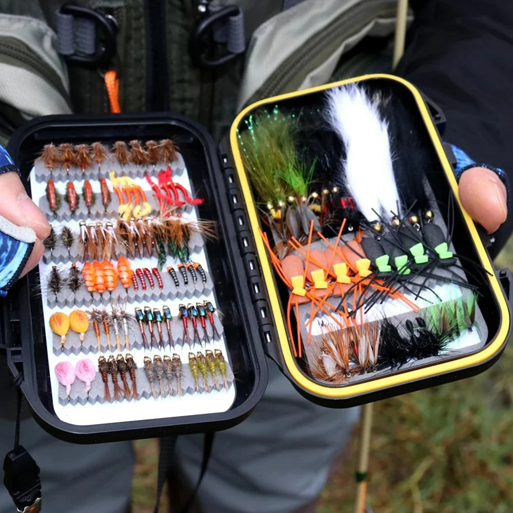 120PCS/Box Fly Fishing Lure Kit Dry Wet Flies Nymphs Woolly Buggers Streamers Emerger Worms Bass Trout Grayling Fishing Bait