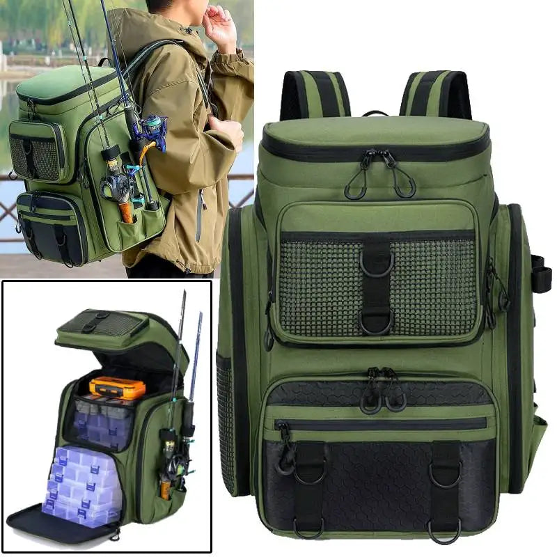 50L Fishing Bag with Rod Holders Chest Bag Fish Tackle Lure Organizer Storage Backpack Outdoor Camping Hiking Large Bagpack