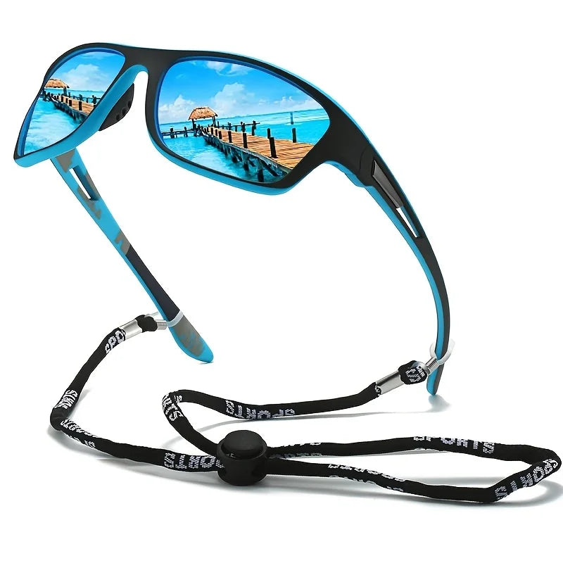 A Pair of Fashionable Classic Retro Polarized Glasses with Rope Straps, Suitable for Men and Women Outdoor Sports, Vacation, Travel, Driving, Fishing, Cycling, Decoration, Photo Props