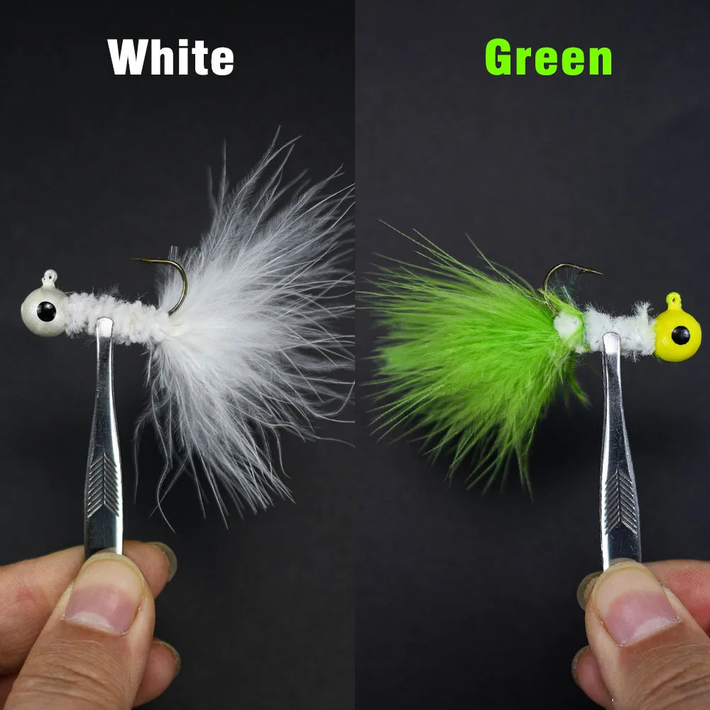 8Pcs Fishing Crappie Jig Heads Marabou Feather Jig Head Hooks Fishing Lures Kit for Walleye Panfish Sunfish Bluegill Perch Bait