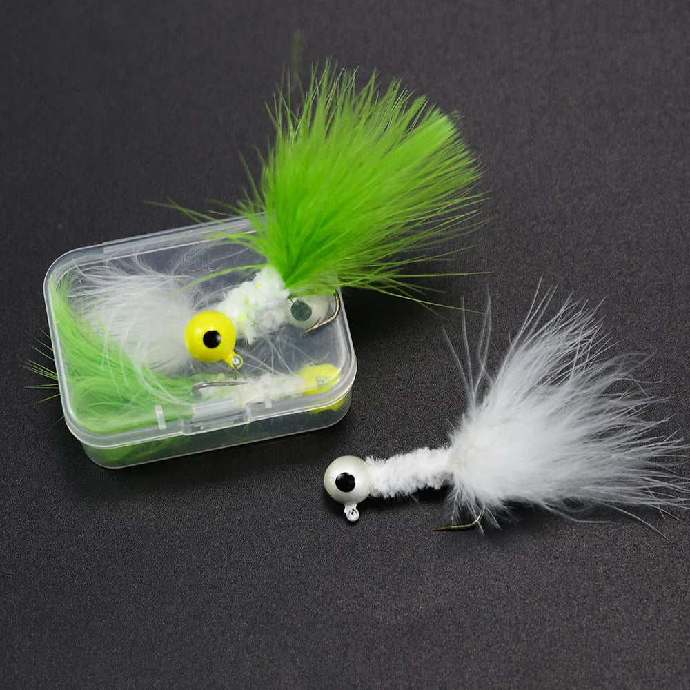 8Pcs Fishing Crappie Jig Heads Marabou Feather Jig Head Hooks Fishing Lures Kit for Walleye Panfish Sunfish Bluegill Perch Bait