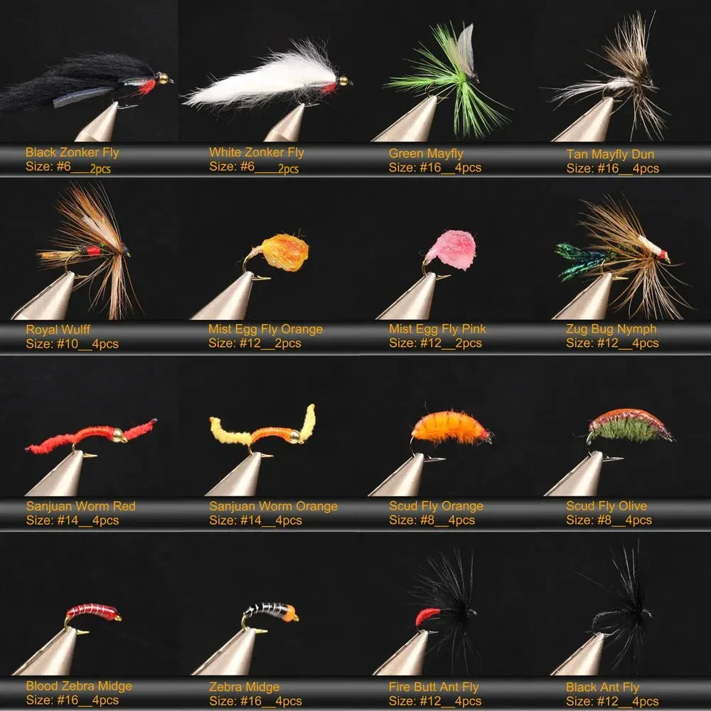 120PCS/Box Fly Fishing Lure Kit Dry Wet Flies Nymphs Woolly Buggers Streamers Emerger Worms Bass Trout Grayling Fishing Bait