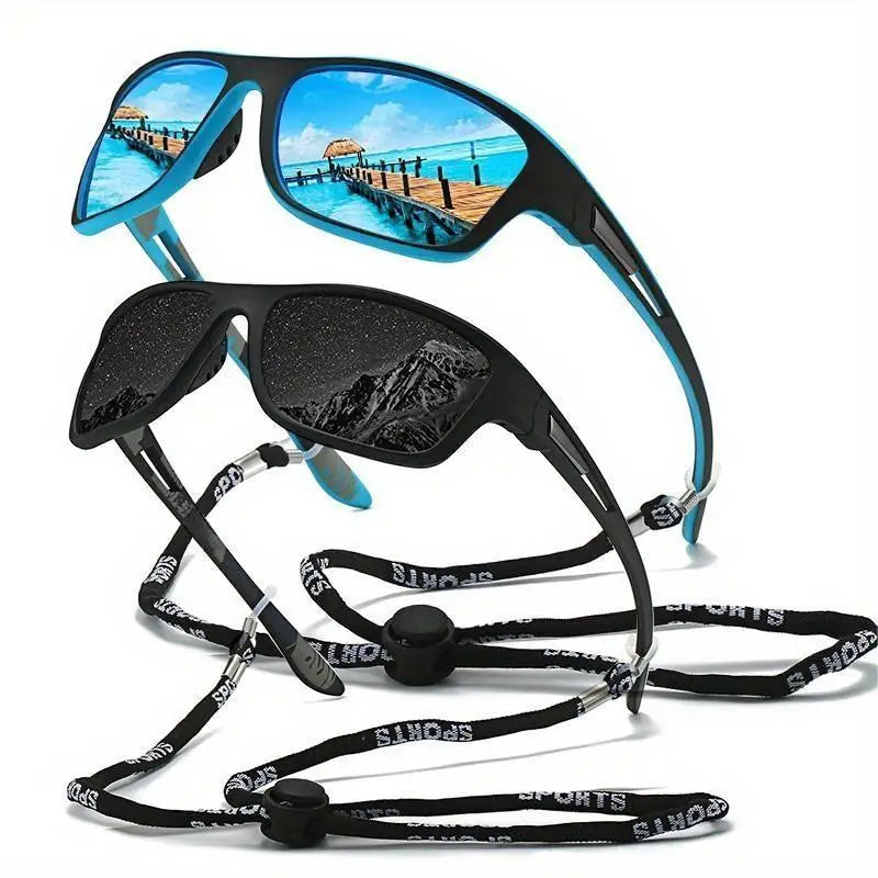 A Pair of Fashionable Classic Retro Polarized Glasses with Rope Straps, Suitable for Men and Women Outdoor Sports, Vacation, Travel, Driving, Fishing, Cycling, Decoration, Photo Props